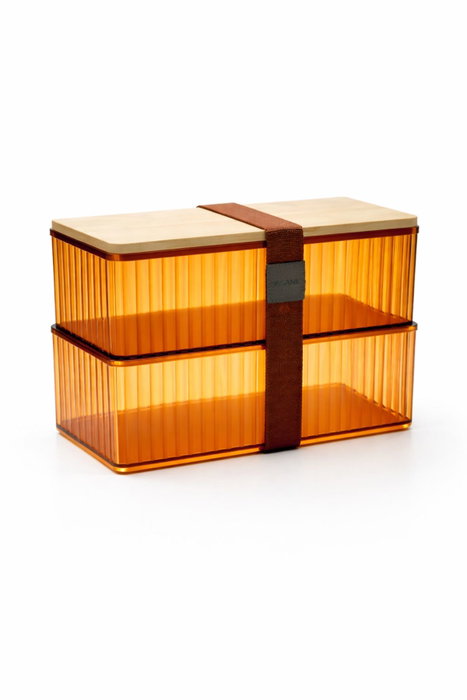 Hermia Set de Cajas de Almacenamiento Ámbar con Tapa de Bambú